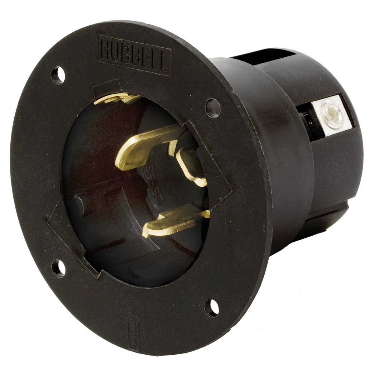 Locking Devices, Economy, Flanged Inlet with Cover, 50A 125/250, 3-Pole 4-Wire Grounding, Non-NEMA, Screw Terminal, Black