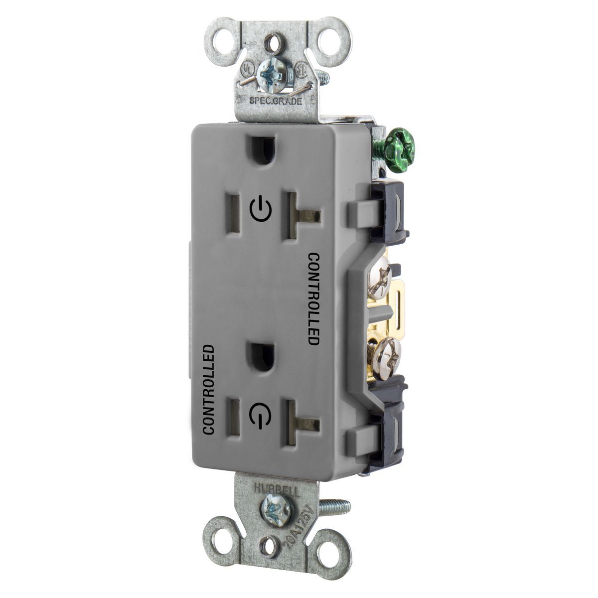 Straight Blade Devices, Receptacles, Decorator Duplex,  Load Controlled, 20A 125V, 2-Pole 3-Wire Grounding, 5-20R, Back and Side Wired, Gray
