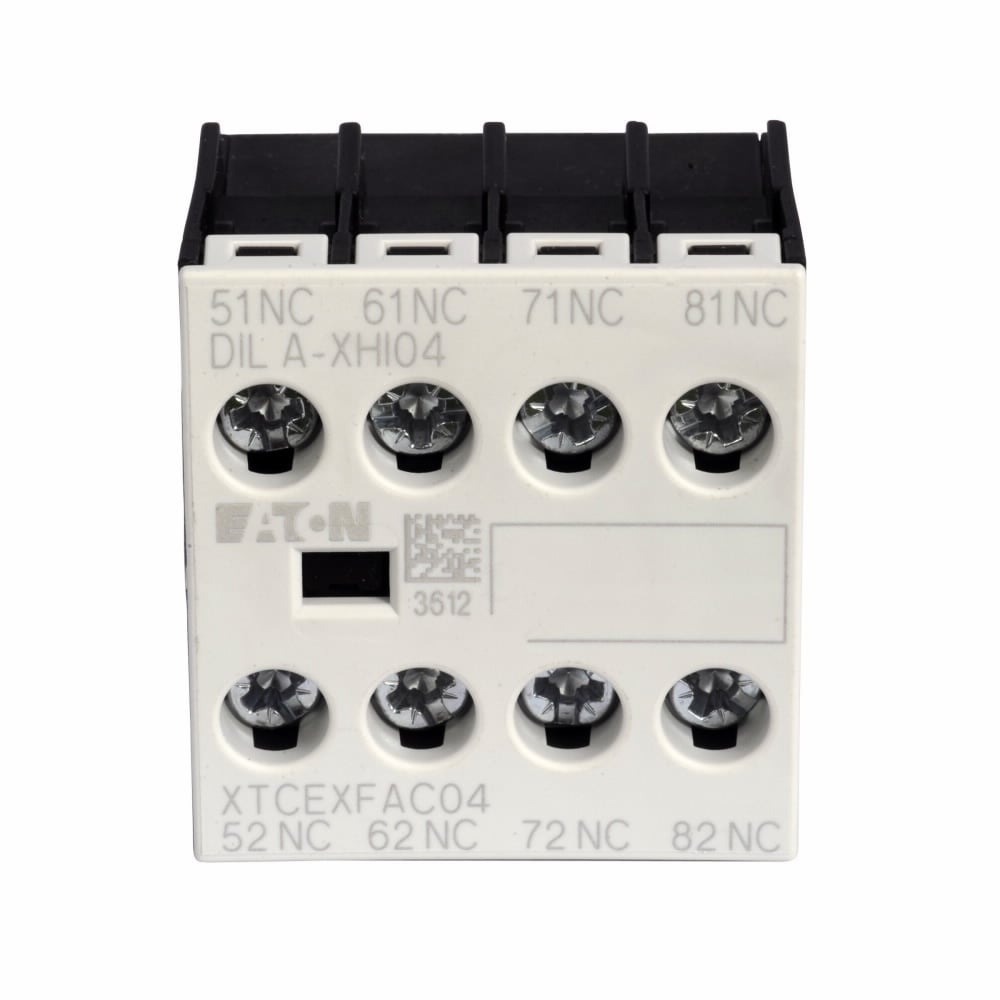Eaton Contactor Accessory Auxiliary Contact, Four-pole, Screw terminals, 4NC contact configuration, 16A conventional thermal rating, 6A at 220/230/240V, 3A at 380/400/415V, 1.5A at 500V rated operational voltage, Front mounting,