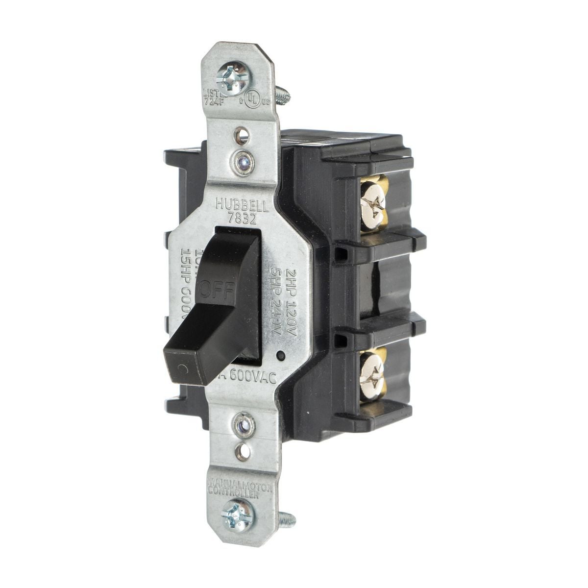 Circuit-Lock Manual Toggle Controller/Motor Disconnect Switch, 2-pole 30A 600V AC, Back and Side Wired