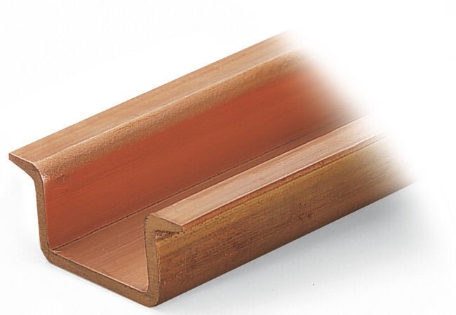 Copper carrier rail; 35 x 15 mm; 2.3 mm thick; 2 m long; unslotted; according to EN 60715; copper-colored