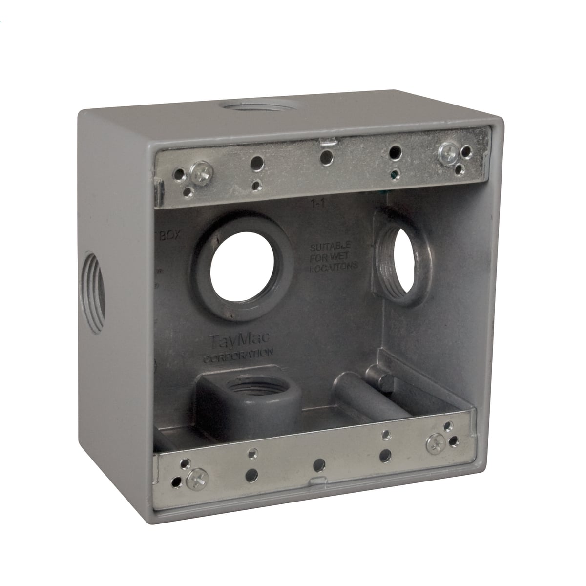 2-Gang Five 3/4 in. Outlets Gray Weatherproof Deep Box with Side Lug