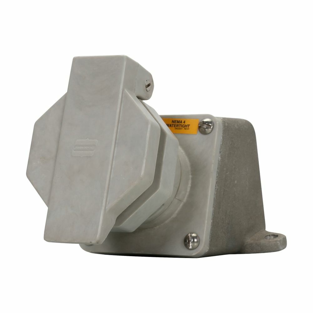 Eaton Crouse-Hinds series Arktite NRE receptacle assembly, 60A, Three-wire, four-pole, 50-400 Hz, Style 2, Krydon fiberglass-reinforced polyester, Snap-on cap/spring door, 1-1/2", 600 Vac/250 Vdc