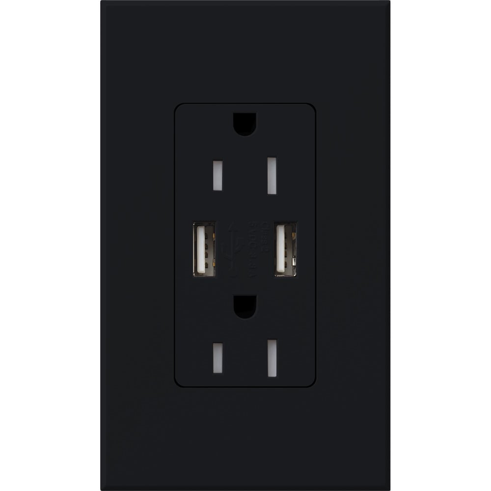 Architectural style, tamper-resistant USB receptacle, 125V, 15A in black