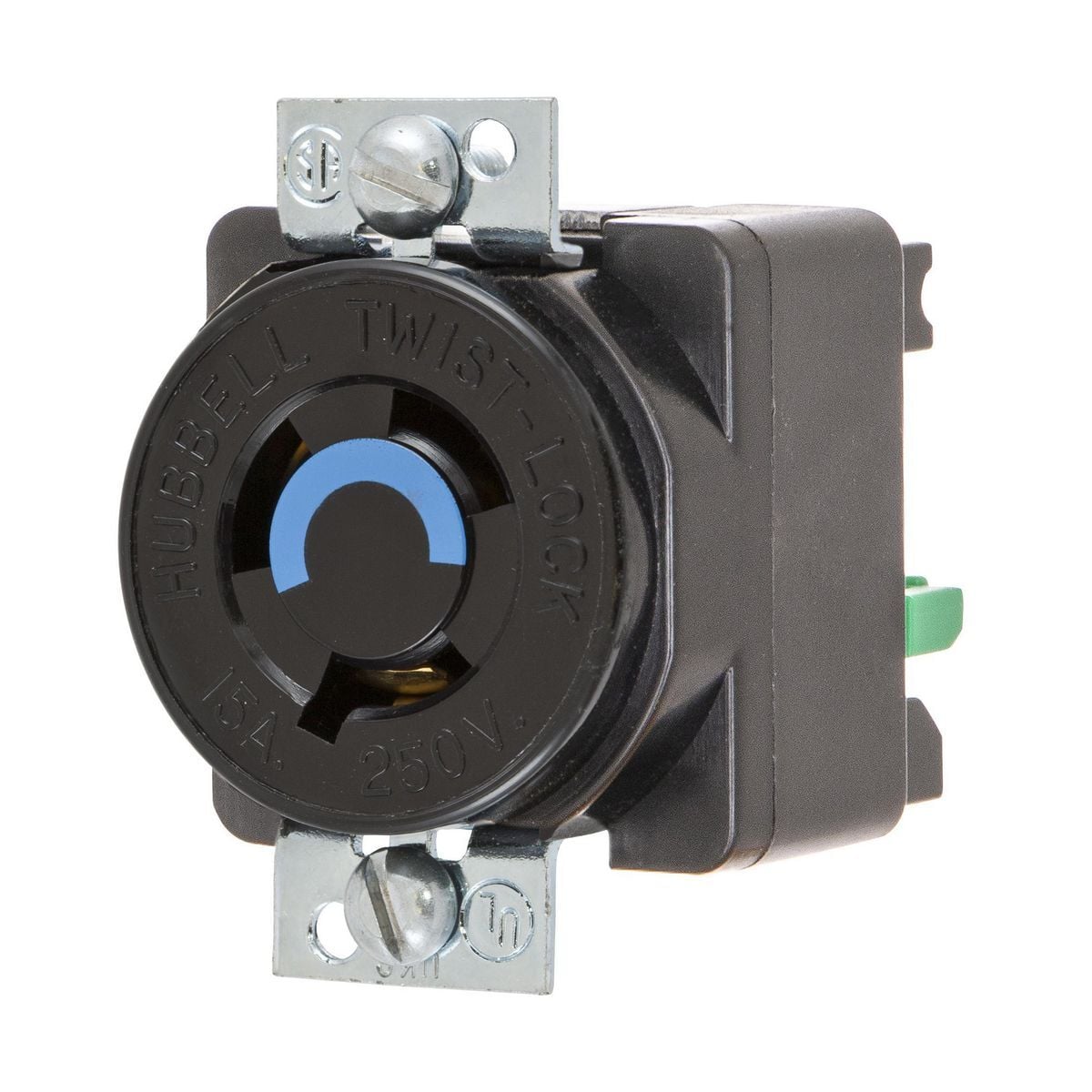 Locking Devices, EdgeConnect Twist-Lock, Industrial, Panel Mount Receptacle, 15A 250V, 2-Pole 3-Wire Grounding, L6-15R, Screwless Terminal, 1.75" or 1.937" Mounting, Black