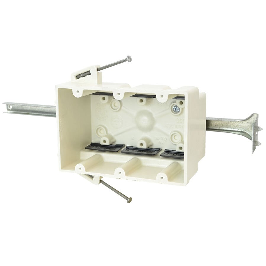 4-Gang, Nail-On, Switch/Outlet Box with Stabalizing Bar, Thermoset Fiberglass