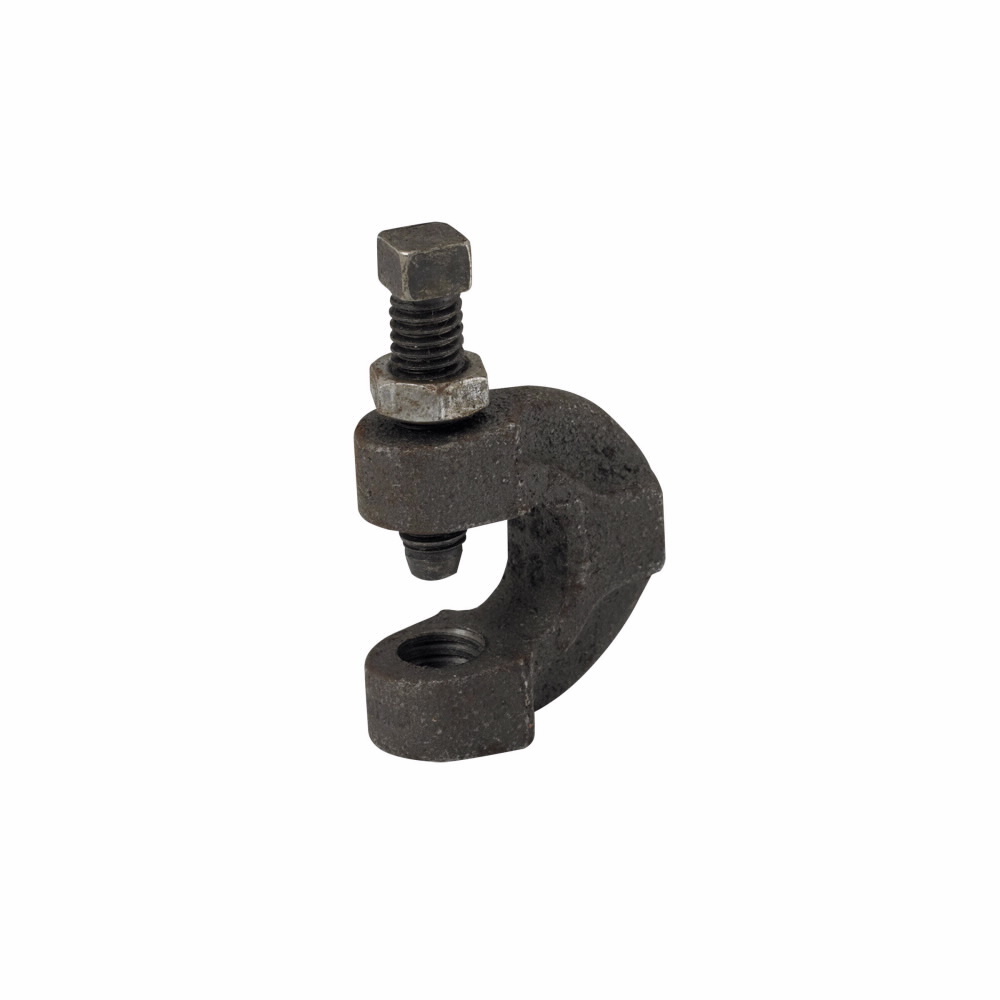 Eaton B-Line series C-clamp, 1.75" H x 1.75" L x 0.75" W, Malleable iron, 300 Lbs load cap, 1/2"-13 thread/rod size, 0.25" beam/flange width