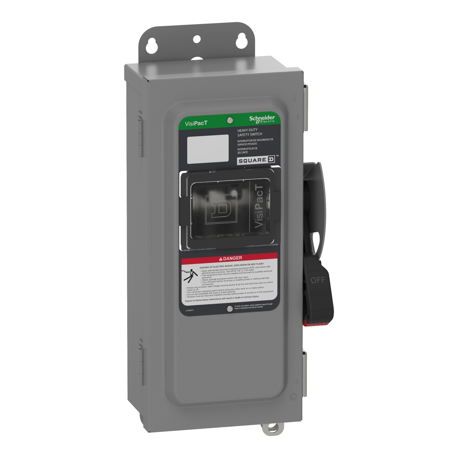 Safety switch, VisiPacT, heavy duty, fused, viewing window, NEMA 12, 600V, 30A, 3 pole, neutral installed, ground lugs