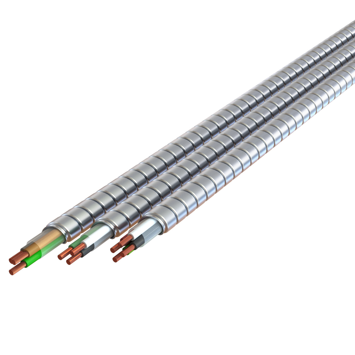 12-2 Stranded - Yellow, Gray, Green - MC Glide Lite Plain Interlocked Aluminum Armor - Type MC - 250' Coil