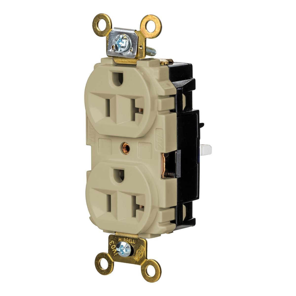 Straight Blade Devices, EdgeConnect, Duplex Receptacle, Industrial Grade, 2-Pole 3-Wire, 20A 125V, 5-20R, Screwless Terminal, Ivory