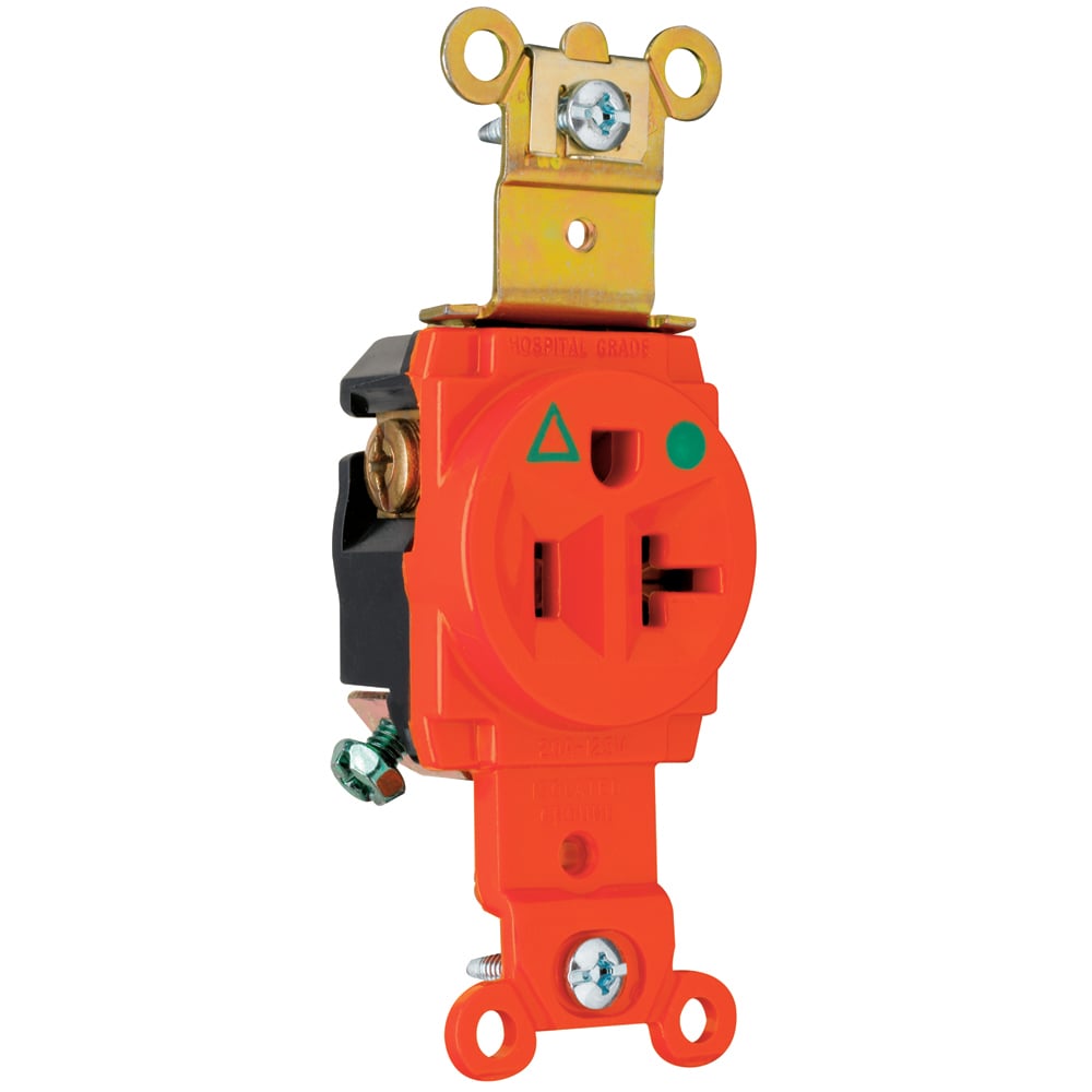 Isolated Ground Heavy-Duty Hospital Grade Single Receptacle Back and, Side Wire 20amp 125volt Orange