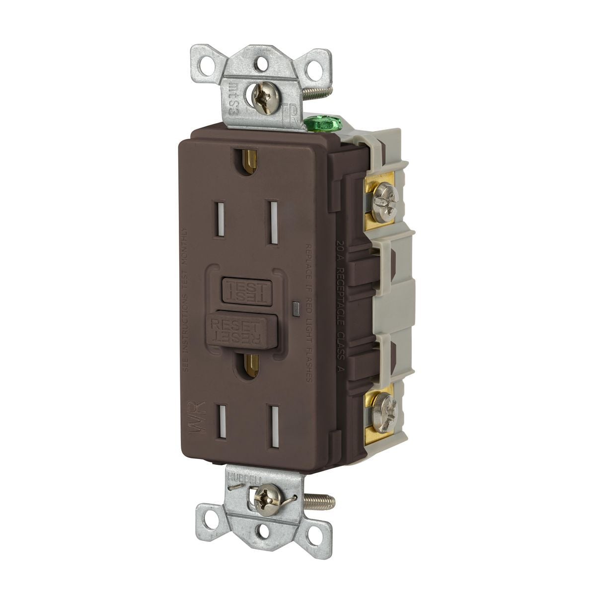 Power Protection Devices, Receptacle, Self Test, GFCI, TRWR, Commercial Grade, 15A 125V, 2-Pole 3-Wire Grounding, 5- 15R, Brown.