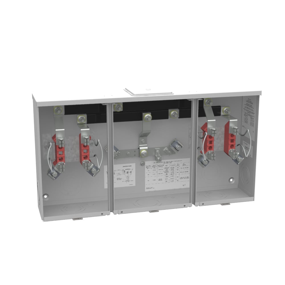 U1252-X-HSP Meter Socket, 200 Amp, 1 Phase, Ringless, No Bypass, 4 Term, 2 Position, OH or UG with Center Wireway, 300V, Stainless Steel Hasp