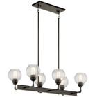 This Niles Olde Bronze 6 light linear chandelierfts globe style is reminiscent of fixtures found in historic metropolitan buildings, icons of the industrial era. Niles modernizes the look with clean lines for a look that works in any home.