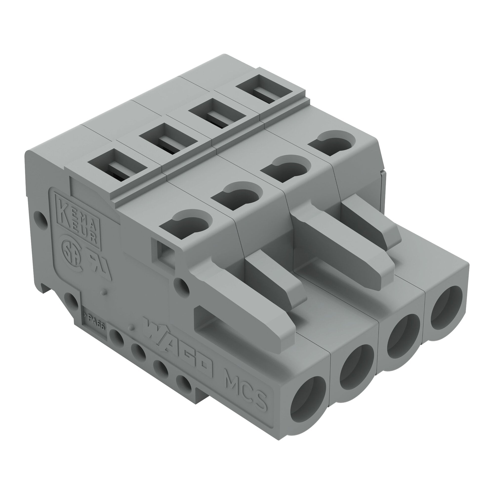 1-conductor female connector; CAGE CLAMP; 2.5 mm; Pin spacing 5 mm; 4-pole; with integrated end plate; 2,50 mm; gray