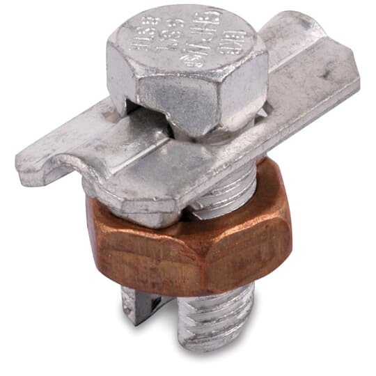 Type HPW Plated Split-Bolt Connector with Spacer and Washer made of Copper Alloy for Use on Copper, Aluminum, ACSR Conductors.  Conductor Range for Equal Main and Tap 4/0 Str.-4 Sol.