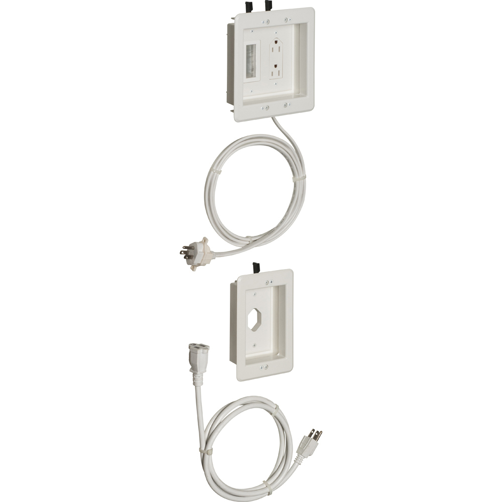 TV Bridge Kit. Comes with (2) two gang power box on top and single gang on the bottom. Comes pre wired and fully assembled. For Low voltage and bridging power from one stud bay to another.