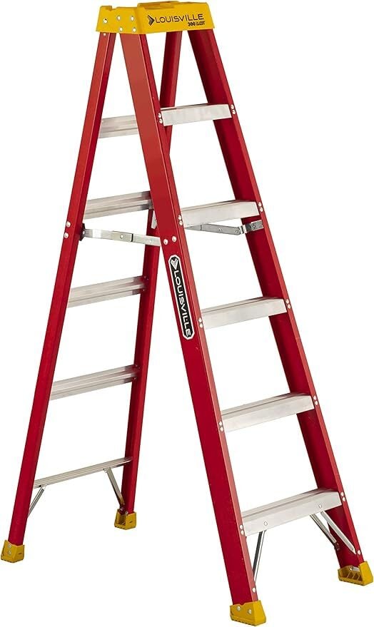 6-Foot Fiberglass Non-Conductive Weather Resistant Step Ladder, 300-Pound Load Capacity, Type IA