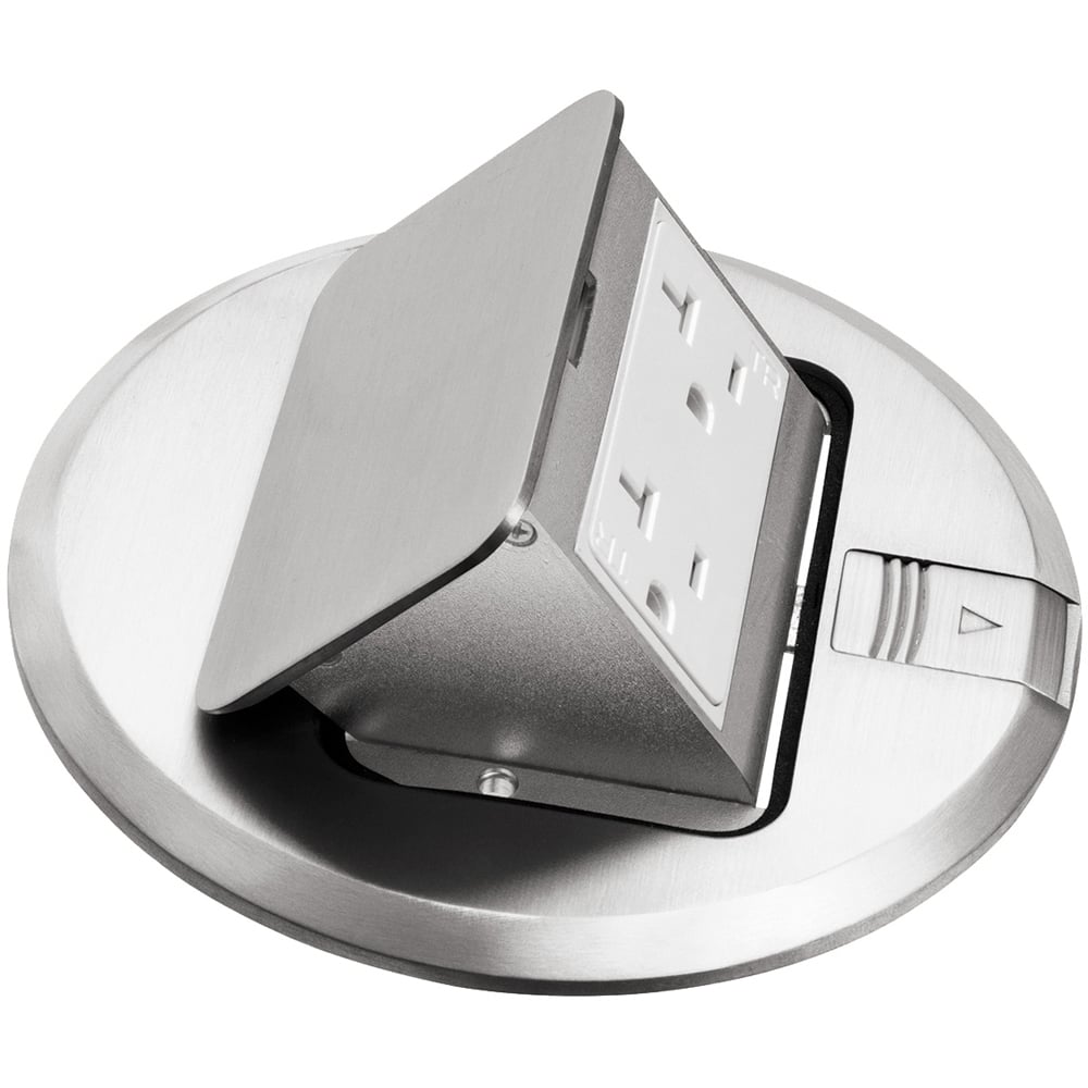 Brass Pop up receptacle cover. Decorator style 15amp receptacle. metallic nickel.