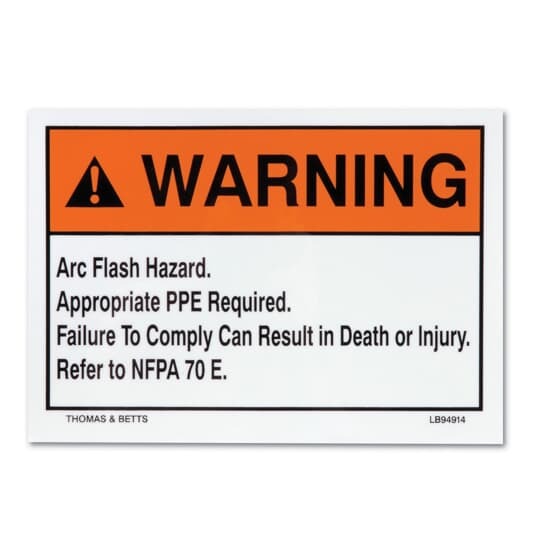 Self-Sticking Polyester Safety Labels, Polyester  7 x 5, Legend WARNING Arc Flash Hazard, Black on Orange
