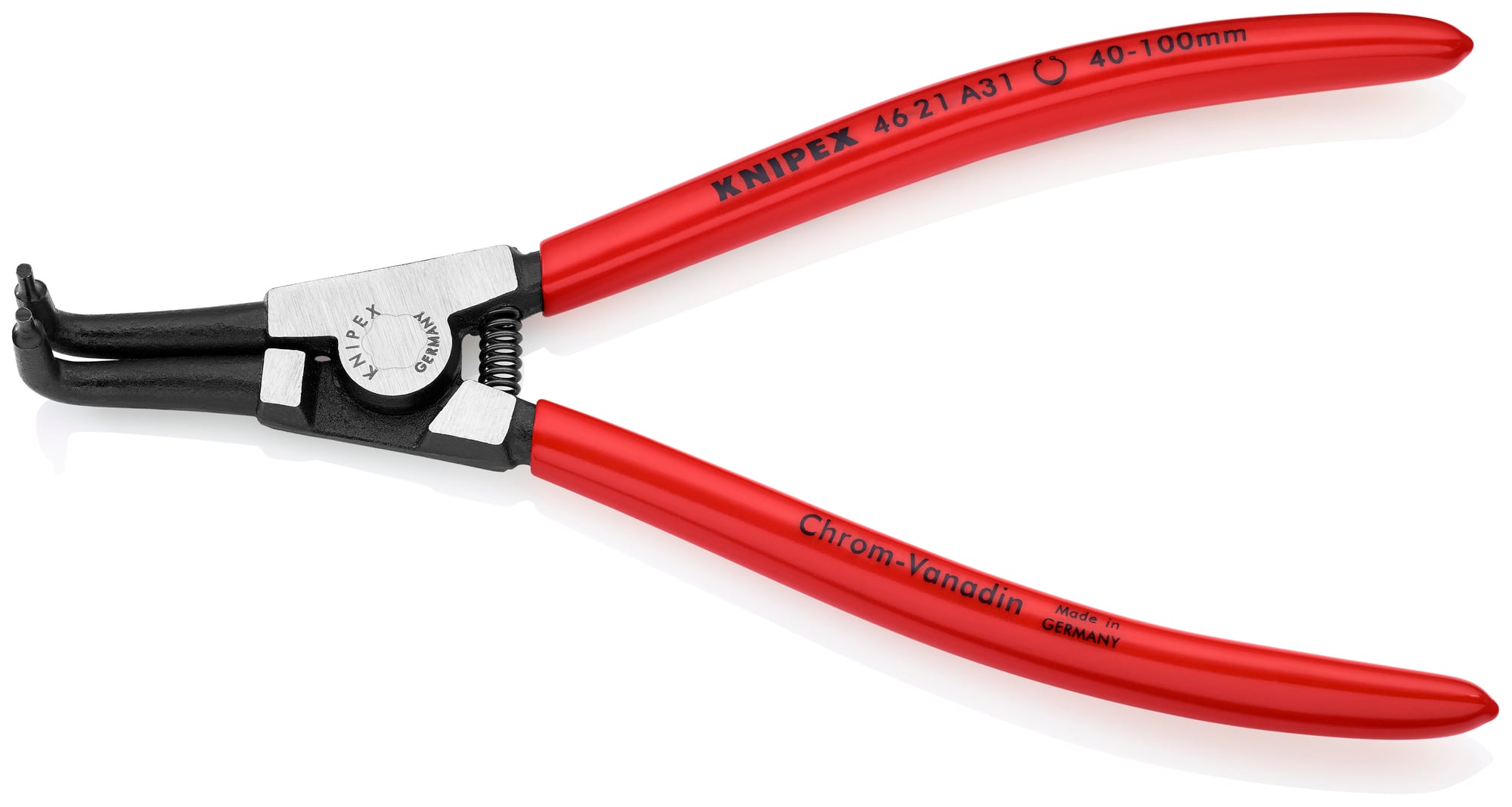 External 90° Angled Snap Ring Pliers-Forged Tips, 8 in., Plastic coating, Polished, 3/32 in. Tips, Bulk