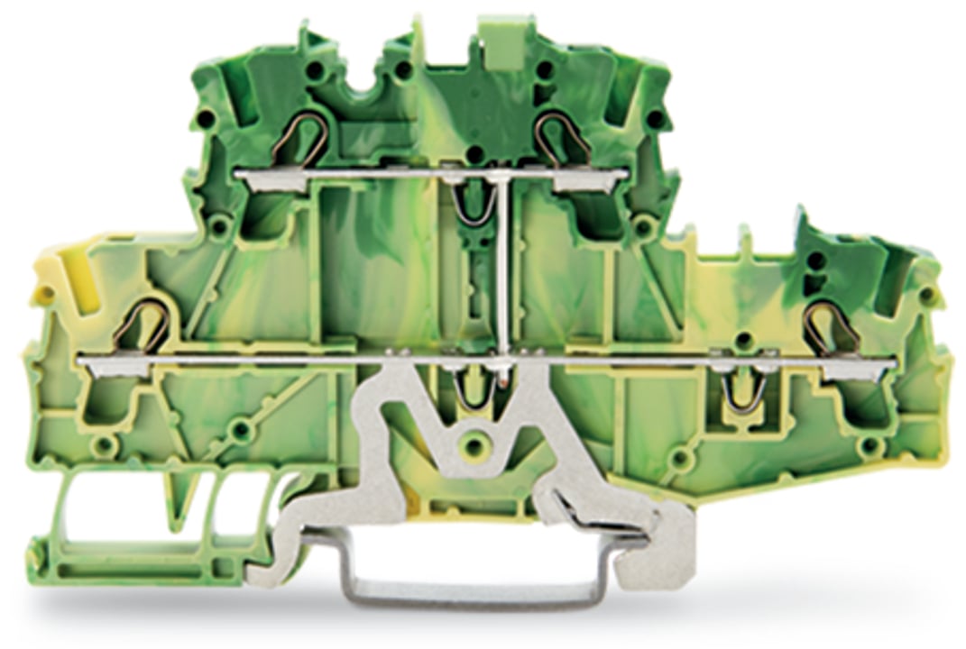 Double-deck terminal block; 4-conductor ground terminal block; 2.5 mm; PE; suitable for Ex e II applications; without marker carrier; internal commoning; for DIN-rail 35 x 15 and 35 x 7.5; Push-in CAGE CLAMP; 2,50 mm; green-yellow