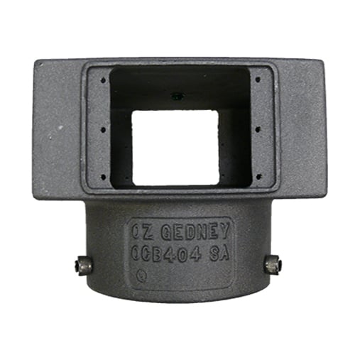 Outdoor Connection Box, Height 4-7/8 IN, Width 6-9/16 IN, Depth 6-9/16 IN, Capacity 99 Cu IN, Number of Gangs 4, Number of Hubs 1, Hub Location (1) Bottom, Hub Size 4 IN, Material Enamel Copper Free Aluminum, Shape Shallow, Configuration Type FS, Approval UL 514A, CSA C22.2, Device Type Single, Duplex, GFI Receptacle, Application Parking Area, Recreational Vehicle, Trucking Terminal
