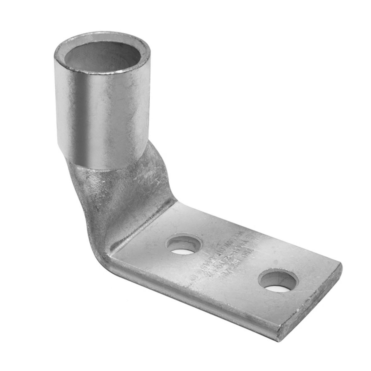 Cu Comp Terminal, 2 Holes W/insp window, #6 AWG, 600V-35kV, #10 stud, Tin plated, 90 Deg Bend, Blue, 7 or 374 Index , UL Listed 90 Deg C
