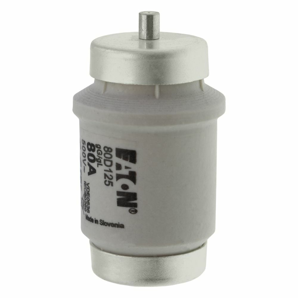 Eaton Bussmann series low voltage D fuse, 500V, 80A, Non Indicating, fuse, Class C gL/gG, Time delay, Silver, Ceramic body