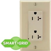 20 Amp, 125 Volt, Tamper Resistant, Decora Plus Duplex Surge Suppressor Receptacle, Straight Blade, Commercial, Self Grounding, Black