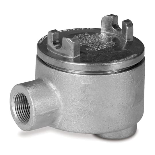 3/4 Inch GUAB Hazardous Location Conduit Outlet Box with Cover, Box Ductile Iron Zinc Plated, Cover Die Cast Aluminum, 13.5 Cubic Inch
