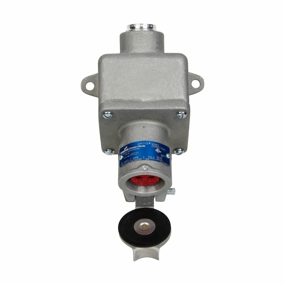 Eaton Crouse-Hinds series Arktite ARE receptacle assembly, 20A, Two-wire, two-pole, 50-400 Hz, Style 1, Copper-free aluminum,Spring door, 3/4",600 Vac/250 Vdc