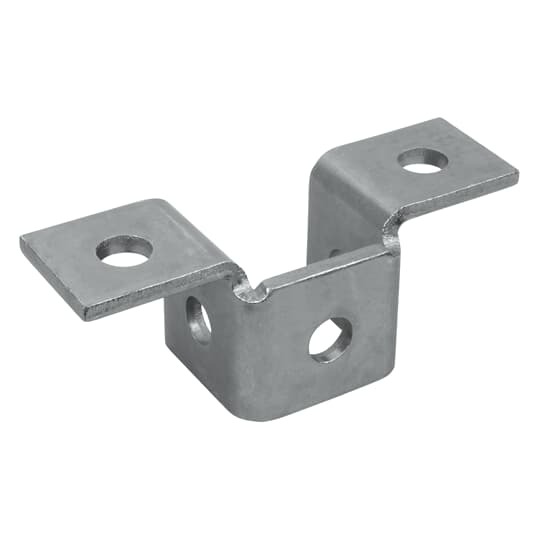 Fitting, Wing Shape, Length 5-13/32 Inches, Height 2 Inches, Channel Size 1-5/8 Inches X 1-21/32 Inches, Hole Diameter 1 Inch, Electro-Galvanized Steel