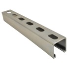 Channel, 12 Gauge, 1-1/2 Inch x 1-1/2 Inch, Length 10 Feet, Half Slot, Steel with Punched 7/8 Inch Holes on 1-1/2 Inch Centers