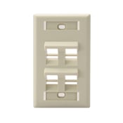 Angled QuickPort Wallplate with ID Window, 4-port, single gang, ivory.