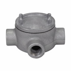 Eaton Crouse-Hinds series Condulet GUA conduit outlet box with cover, 3-5/8" cover opening diameter, Feraloy iron alloy, X shape, 1-1/4"