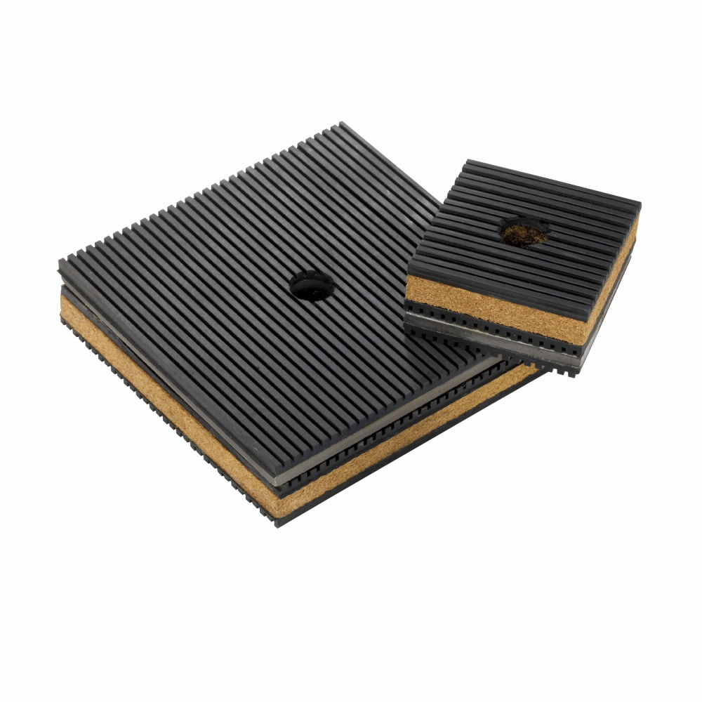 Eaton B-Line series ribbed neoprene steel vibration pad, Air conditioner, cooling towers, compressors, fans, 3/16" deflection, 800 lbs load cap, Oil-resistant neoprene, Non-skid, CNNK type-cork, ribbed neoprene and steel vibration pad