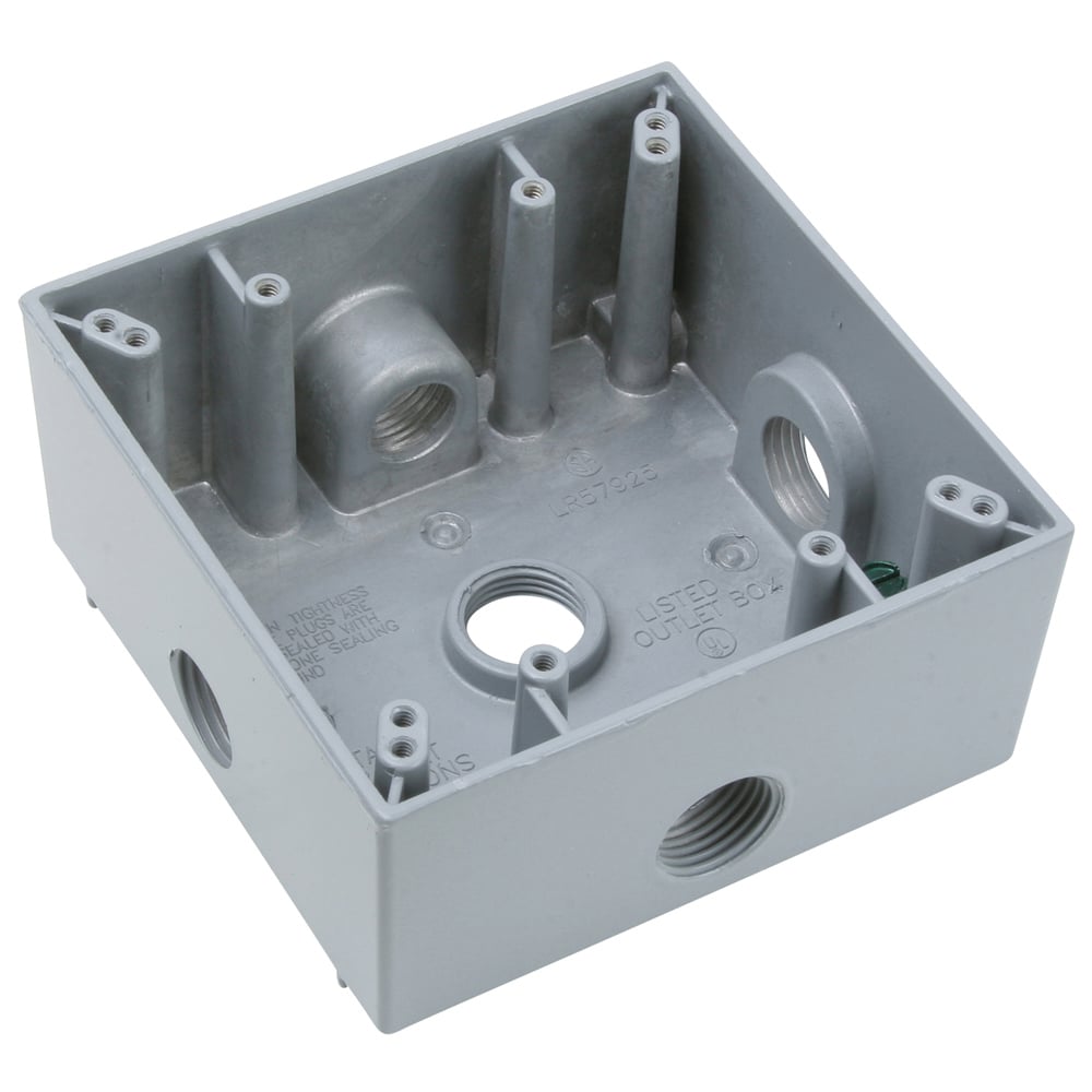 Weatherproof 2 Gang Box 5 hole 1/2, 30.5 Cu.In.,Gray (1 Hole Each End, 1 Hole Each Side, 1 Hole in Back)