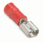 Vinyl-Insulated Female Disconnect, Length .85 Inches, Width .23 Inches, Maximum Insulation .150, Tab Size .187x.020 Wire Range #22-#18 AWG, Color Red, Copper, Tin Plated