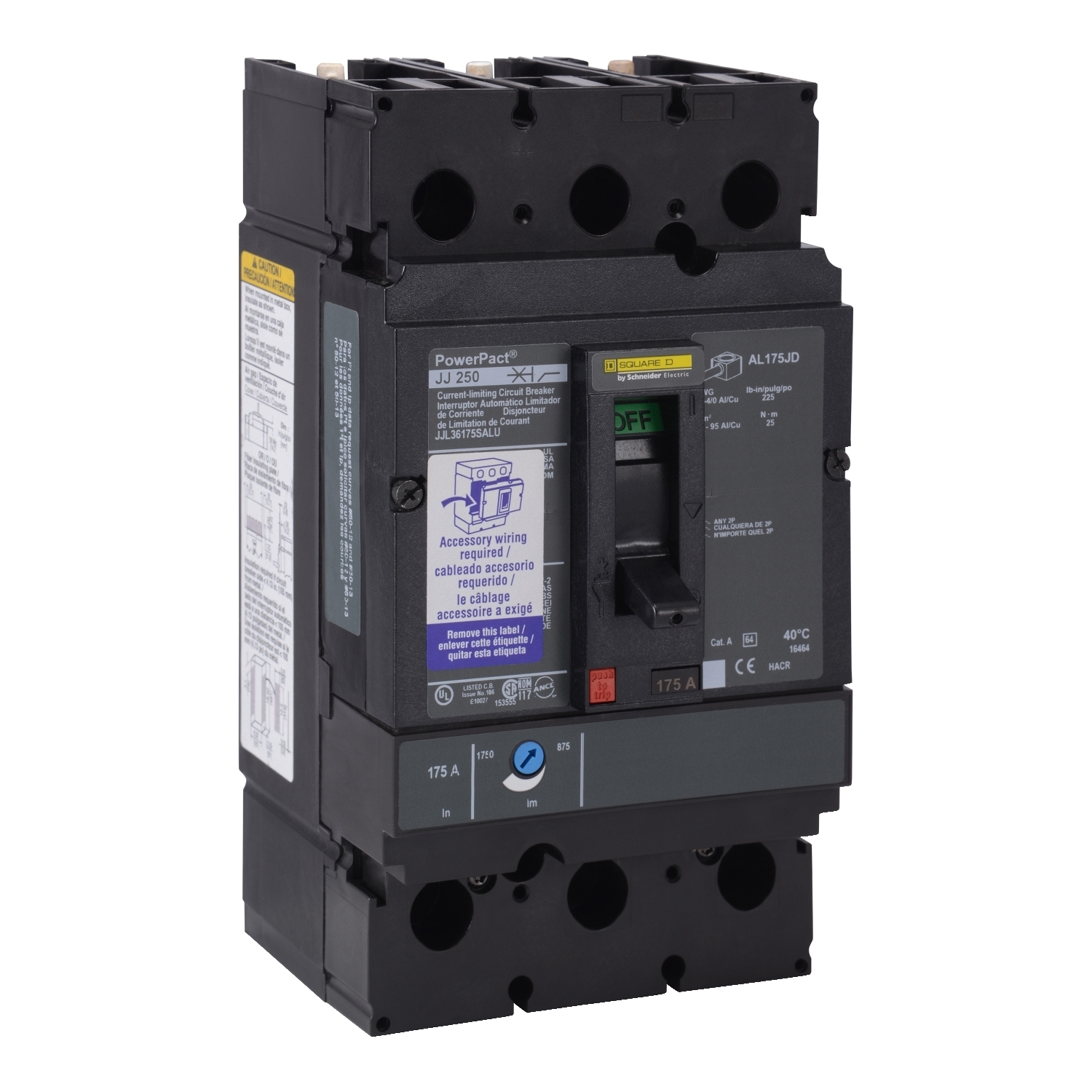 Circuit breaker, PowerPacT J, 150A, 3 pole, 600VAC, 25kA, lugs, thermal magnetic, 80%, interchangeable trip units