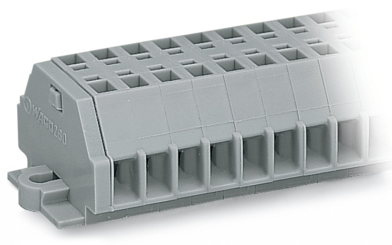 2-conductor terminal strip; without push-buttons; with fixing flanges; 10-pole; for screw or similar mounting types; Fixing hole 3.2 mm ; 1.5 mm; CAGE CLAMP; 1,50 mm; gray