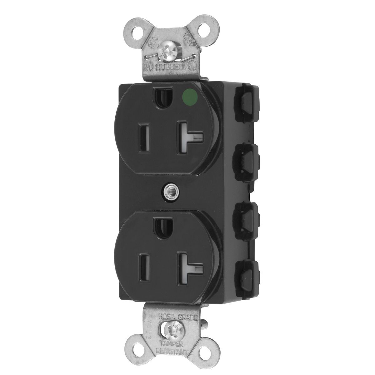 Straight Blade Devices, Receptacles, Duplex, SNAPConnect, Hospital Grade, Tamper Resistant, 20A 125V, 2-Pole 3-Wire Grounding, 5-20R, Nylon, Black, USA