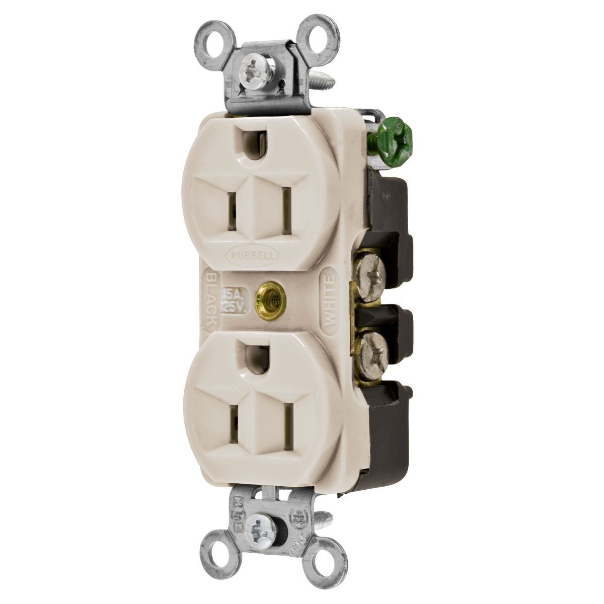 Straight Blade Devices, Receptacles, Duplex, Commercial/Industrial Grade, 2-Pole 3-Wire Grounding, 15A 125V, 5-15R, Light Almond