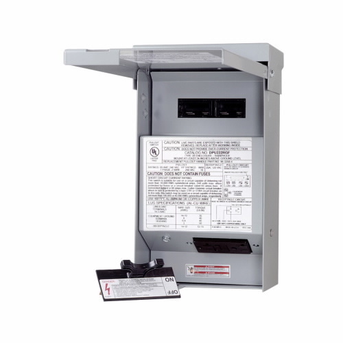 Air Conditioning Disconnect, Non-fused pullout, 15A weather/tamper-resistant ground fault receptacle, 60A, 120/240V, 10 kAIC, #14-3 Cu/Al 60C or 75C, NEMA 3R Galvanized Steel enclosure, 10 hp at 240V, ANSI 61 gray