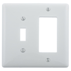 Wallplates and Box Covers, Wallplate, Nylon, Mid-Sized, 2-Gang, 1) Toggle 1) Decorator, White