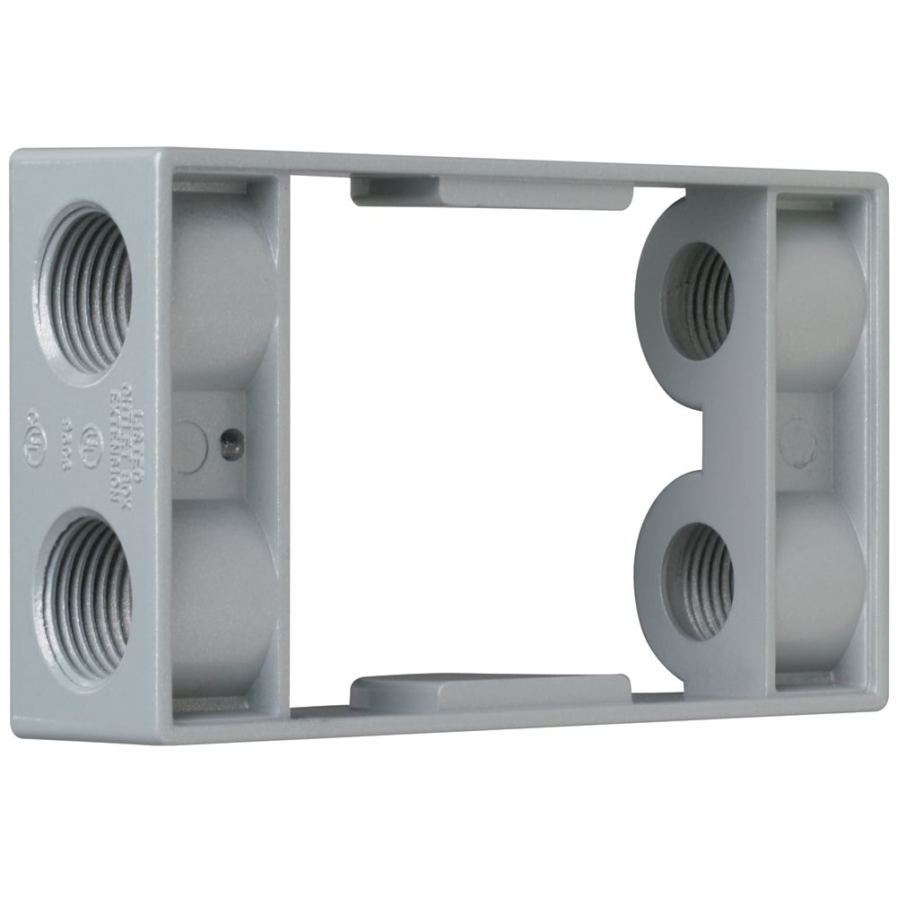 1Gang Extension Ring With 4-1/2'' Hubs, 2-1/2 Plugs Supplied, 9.5 Cu. In.,Gray