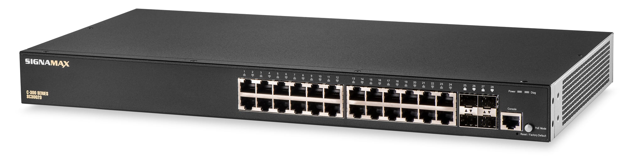 C-300 24 Port Gigabit PoE+ Full Power Managed Switch with 4 SFP Ports