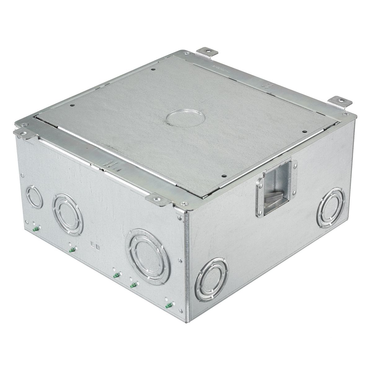 Raised Access or Wood Floorboxes, Galvanized Stamped Steel Box, Recessed, 8/10-Gang AFB Series, 5.50" Deep Rectangular Box with Installation Cover
