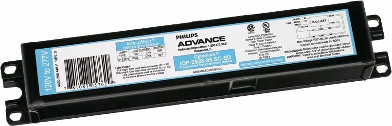 Signify Lighting, Ballast, Optanium, eFluo Dim, Min Start Temp 50C, Average Life  43800HRS, Volts 120-277V, Number of Lamps 2, Ballasts Factor 1PCT, Input Frequency 50/60HZ, Programmed Start Yes,  Certifications are UL, ISO, FCC