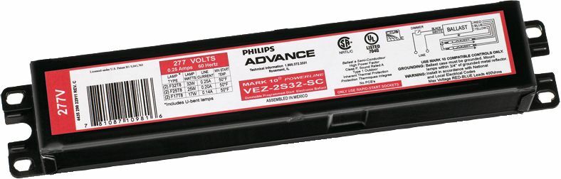 Signify Lighting, Ballast, Mark 7, eFluo Dim, Min Start Temp 50C, Amps 0.33A, Average Life 43800HRS, Volts 120-277V, Watts 54W, Dimmable, Number of Lamps 1, Ballasts Factor 1PCT, Input Frequency 50/60HZ, Programmed Start Yes, Certifications are UL, ISO, FCC